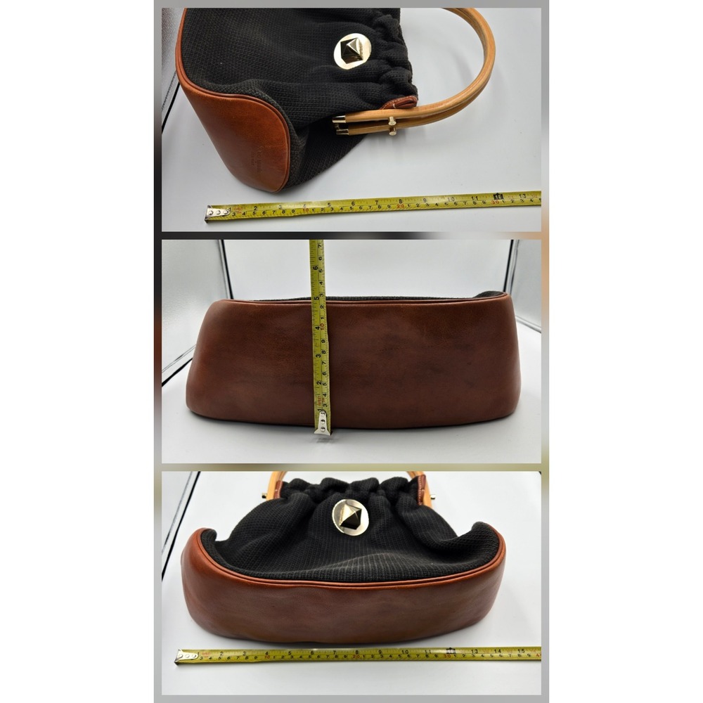 Kate Spade New York‎ Black Woven Leather Trimmed Bamboo Handle Drawstring Bag - Picture 4 of 6
